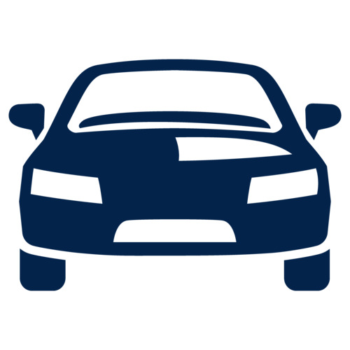 深蓝色汽车正面图标，代表汽车