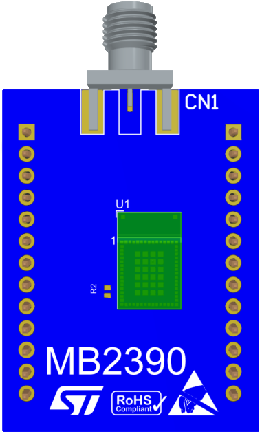蓝色PCB板上的MB2390传感器模块，带引脚插头和连接器