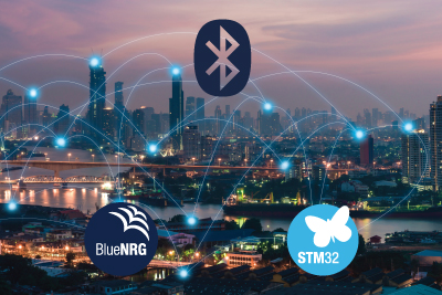 互连的城市以及Bluetooth、BlueNRG和STM32徽标
