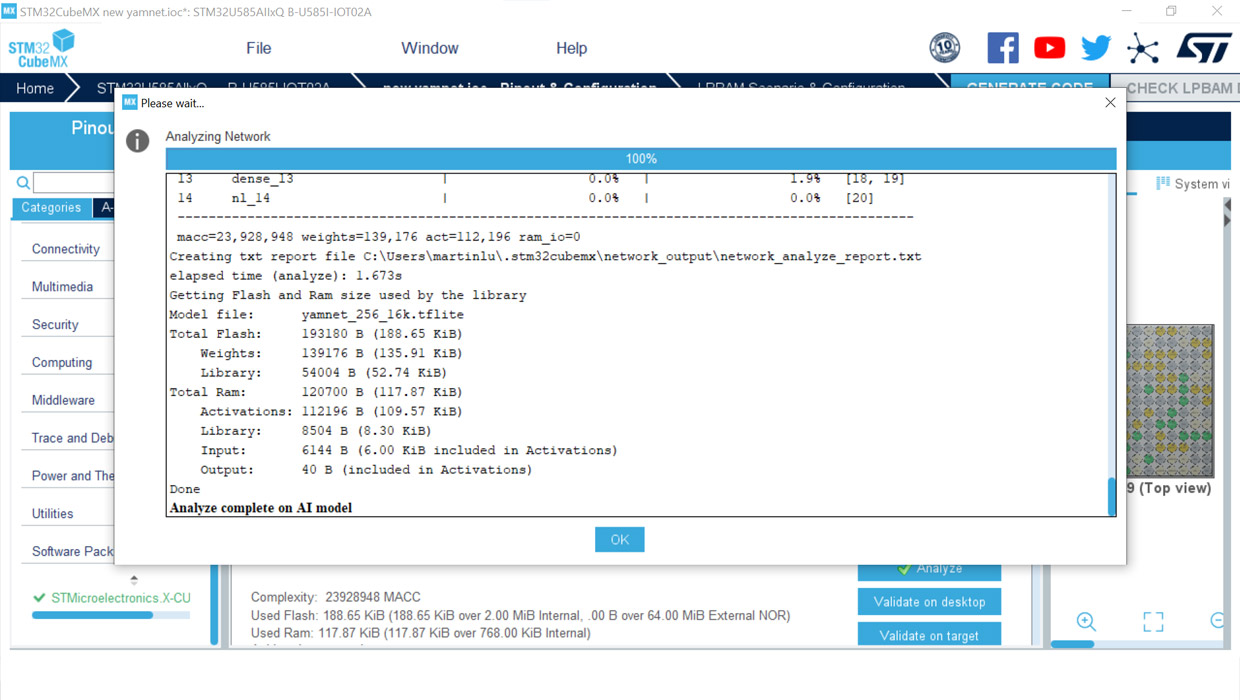 Visual representation of Profile NN and ML models on STM32 platforms